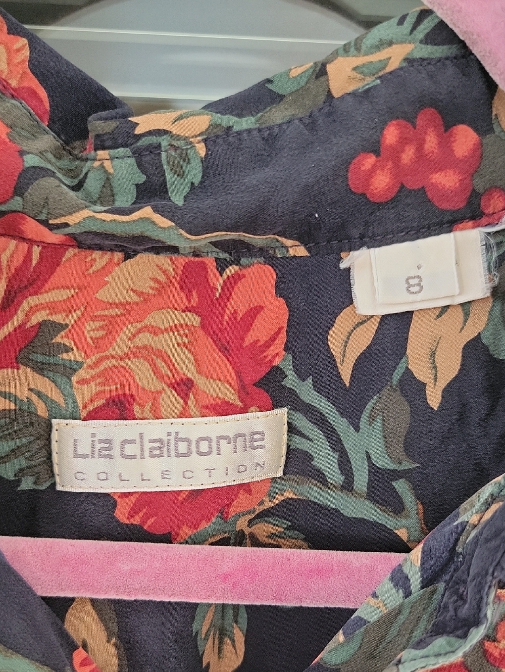 Vintage Liz Claiborne Silk Floral & Fruit Button-Up Shirt Sz 8 - Picture 7 of 8